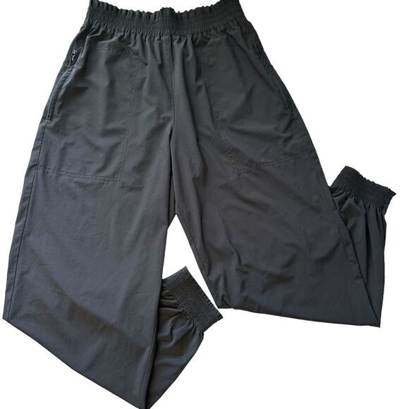 Athleta lightweight High Rise smocked Waist cuffs black jogger pants sz 4 - Picture 2 of 7